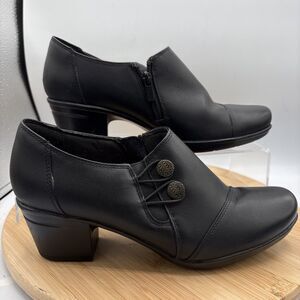 Clarks Collection Emslie Warren Black Leather Ankle Bootie Shootie Women Size 9